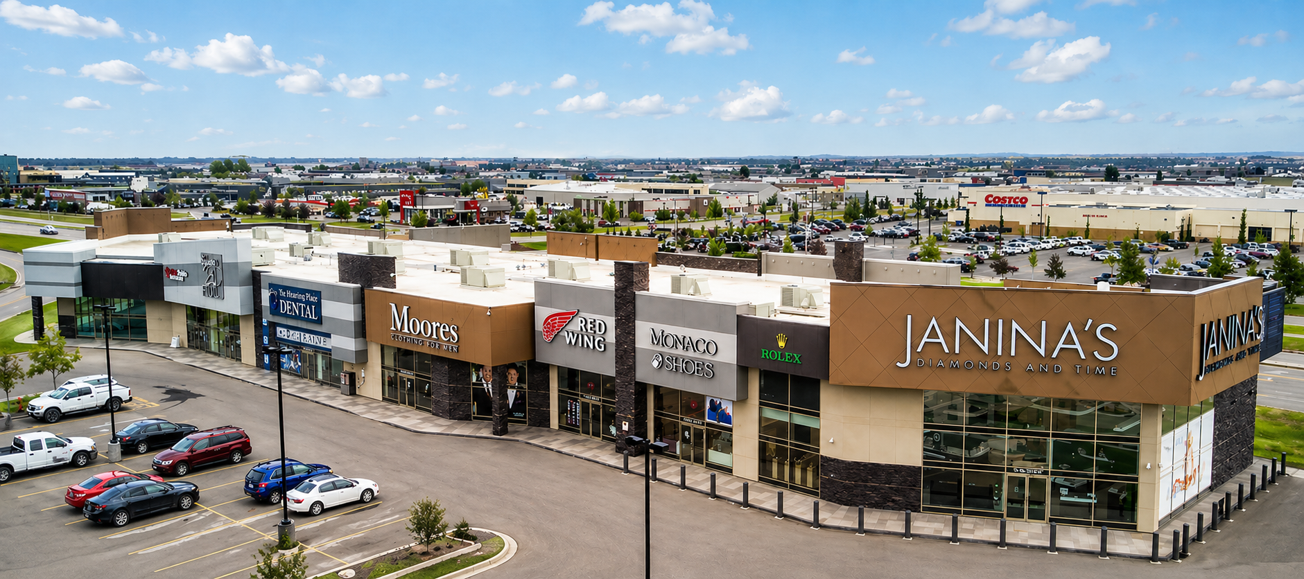 Monaco Square Retail Centre exterior with Janina's Diamonds and Time, Westgate, Grande Prairie